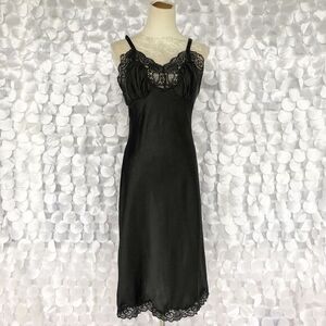 Vintage Full Slip Lady Lynne Black size 34 Lace Nylon Rayon blend long